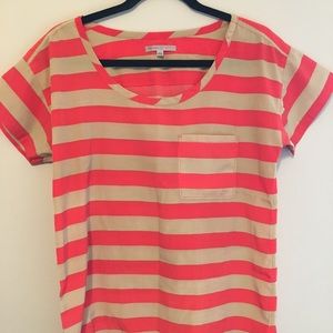 Red and tan striped Gap shirt sleeve blouse